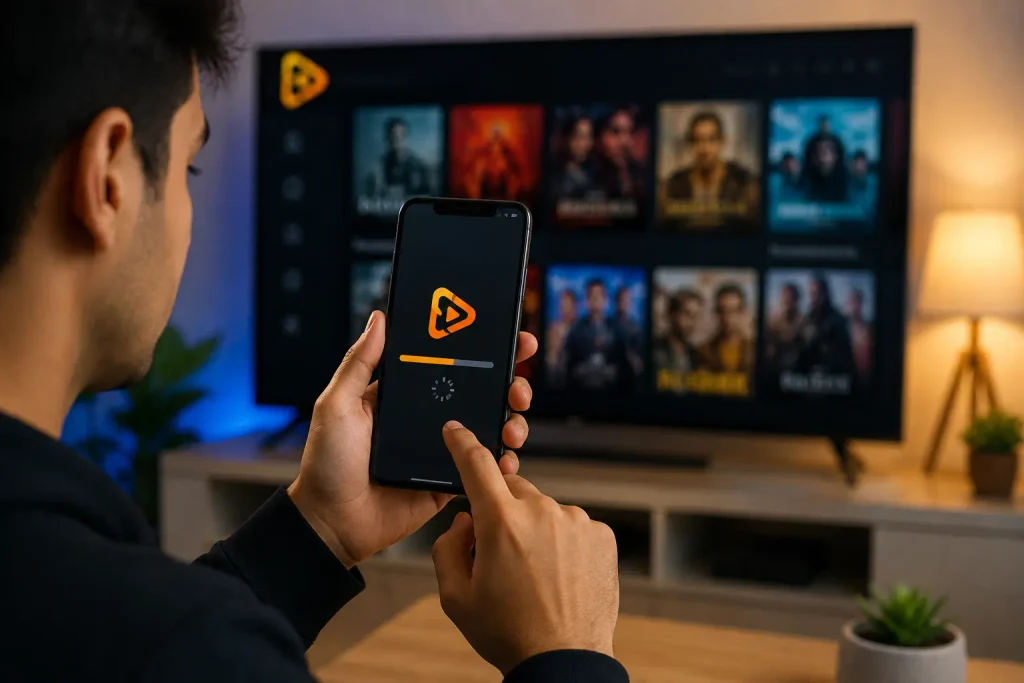 UniTV APK Not Updating – Easy Ways to Fix Update Problems 1 Person trying to update the UniTV APK on a smartphone while watching the update progress.