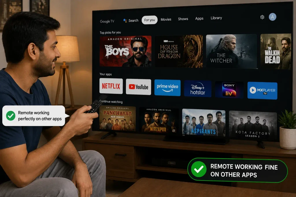 UniTV APK Remote Control Not Working – Easy Fixes 3 Person using a TV remote successfully with other streaming apps to check if the remote is working.