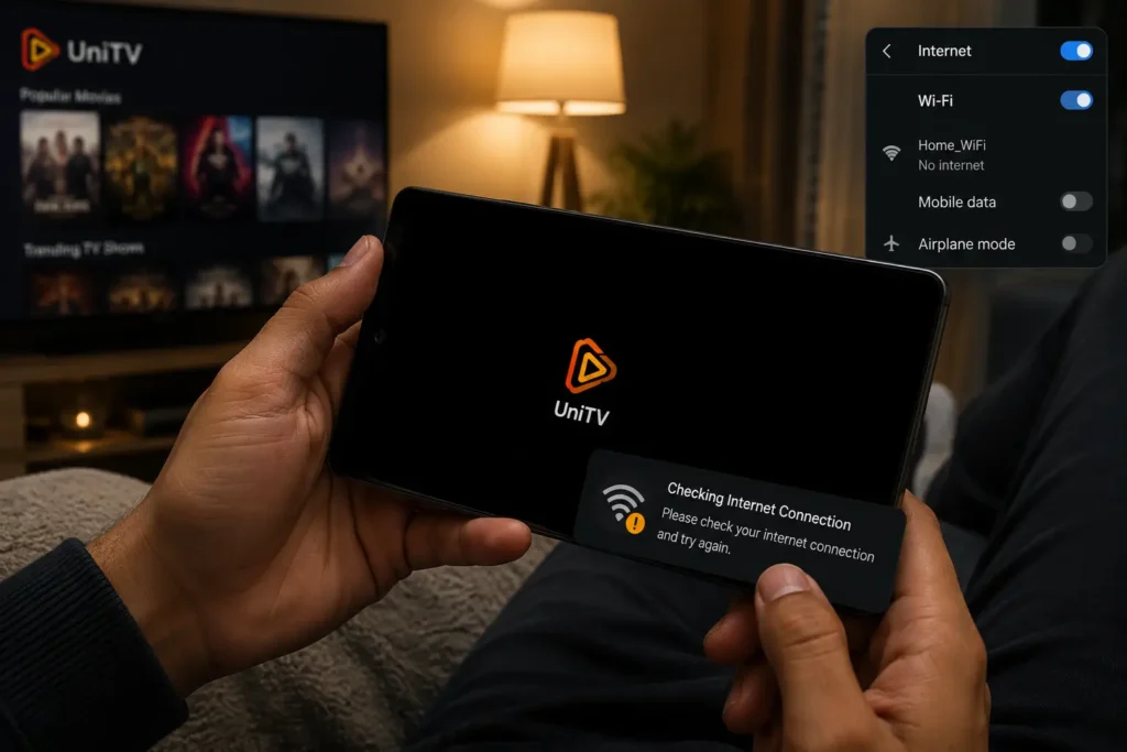 UniTV APK Black Screen Problem – Fixes 1 Checking the internet connection while UniTV shows a black screen on a mobile device.