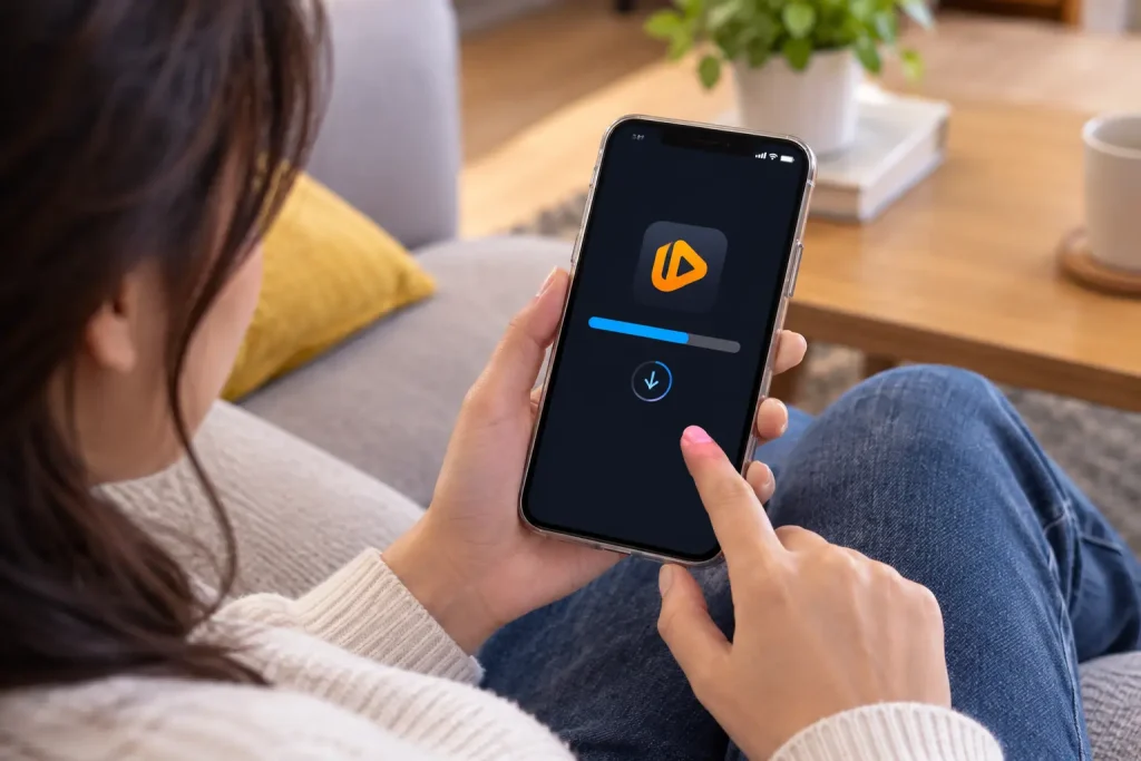 Person downloading UniTV APK on a mobile phone