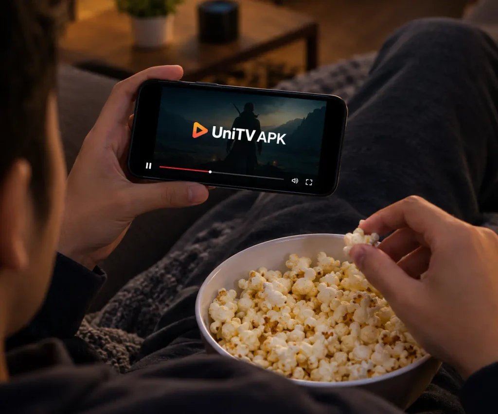Person happily watching newly added content in UniTV APK