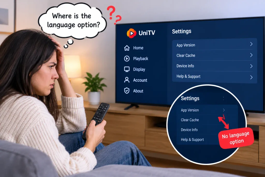 How to Change Language on UniTV APK 2 Person frustrated while trying to find the language option on UniTV APK