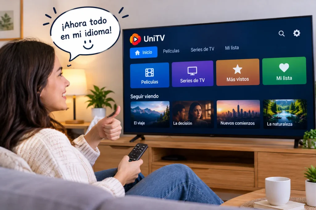 How to Change Language on UniTV APK 3 Person happily using UniTV APK in a different language